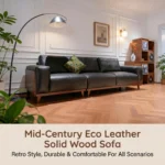 Mid- Modern Eco-leather Square Sofa Vintage Wood Frame Upholstered Couch For Hotel & Gym Use - Image 2