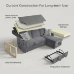 Modern Fabric Pull Out Sofa Bed L Shape Sectional Convertible Sleeper Sofa With Storage Ottoman For Living Room Guest Room - Image 6