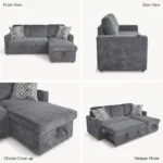 Modern Fabric Pull Out Sofa Bed L Shape Sectional Convertible Sleeper Sofa With Storage Ottoman For Living Room Guest Room - Image 3