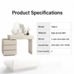 Modern Eco-friendly Vanity Desk Drawers Adjustable Makeup Table Led Mirror Mdf Dressing Table Storage Cabinet Hotel Living Room - Image 5