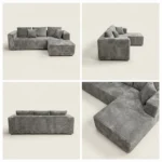 Modern Oversized Rectangular Compressed Sofa Corduroy Velvet Frameless Vacuum Packed Minimalist Living Room Chaise Set - Image 6
