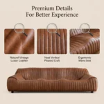 Midcentury Chesterfield Genuine Leather Sofa Set Curved Arms Wood Legs Comfortable Sponge Filled For Villa Apartment Hotel Use - Image 6
