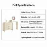 Modern Hotel Vanity Desk Drawers Adjustable Makeup Table Led Mirror Mdf Panel Dressing Table Storage Cabinet For Living Room - Image 5