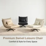 Modern Tufted Pu Leather Padded Revolving Lounge Chair With Iron Swivel Base For Living Room Bedroom - Image 2