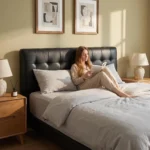 Black Pu Leather Soft Bed Frame Solid Wood Eco-friendly Comfortable Space Saving Foldable King Size For Bedroom Home Decoration - Image 6