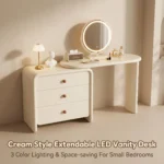 Modern Hotel Vanity Desk Drawers Adjustable Makeup Table Led Mirror Mdf Panel Dressing Table Storage Cabinet For Living Room