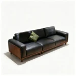 Mid- Modern Eco-leather Square Sofa Vintage Wood Frame Upholstered Couch For Hotel & Gym Use