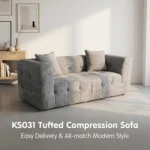 Tufted Grid Compressed Straight Sofa,Fabric Frameless Couch,Vacuum Packed Modern Living Room Sofa - Image 6