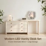 Modern Vanity Desk Drawers Adjustable Makeup Table Led Mirror Mdf Panel Dressing Table Storage Cabinet For Hotel Living Room