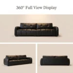 Mid- Modern Genuine Leather Square Sofa Vintage Rounded Armrest 3-seater Upholstered Couch For Hotel & Villa Use - Image 5