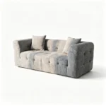 Tufted Grid Compressed Straight Sofa,Fabric Frameless Couch,Vacuum Packed Modern Living Room Sofa