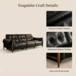 Mid- Chesterfield Genuine Leather Sofa Set Vintage Tufted 3-seater Sponge Cushions Foldable Arms Ash Wood Legs For Gym - Image 6