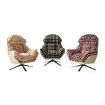 Modern Polka Dot Patterned Chenille Fabric Tufted Revolving Lounge Chair With Iron Swivel Base For Living Room Villa Use