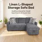 Modern Fabric Pull Out Sofa Bed L Shape Sectional Convertible Sleeper Sofa With Storage Ottoman For Living Room Guest Room