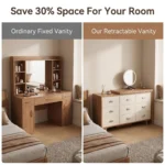 Modern Vanity Desk Drawers Adjustable Makeup Table Led Mirror Mdf Dressing Table Storage Cabinet For Hotel Living Room Bedroom - Image 6