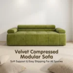 Quilted Grid Compressed Straight Sofa,Velvet Frameless Couch,Vacuum Packed Modern Living Room Sofa - Image 2