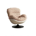 Chenille Fabric Padded Modern Revolving Lounge Chair With Iron Swivel Base Bedroom Recliner