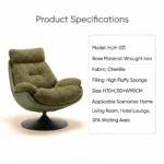 Modern Plain Chenille Fabric Padded Tufted Revolving Lounge Chair With Iron Swivel Base Home Furniture - Image 6