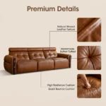 Mid- Modern Genuine Leather Upholstered Sofa Set Square 3-seater With Ash Wood Base - Image 6