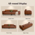 Mid- Chesterfield Leather Sofa Set Genuine Leather With Sponge Filled Cushions Vintage Tufted Design Wood Legs - Image 5