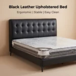 Black Pu Leather Soft Bed Frame Solid Wood Eco-friendly Comfortable Space Saving Foldable King Size For Bedroom Home Decoration - Image 3