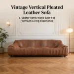 Midcentury Chesterfield Genuine Leather Sofa Set Curved Arms Wood Legs Comfortable Sponge Filled For Villa Apartment Hotel Use - Image 2