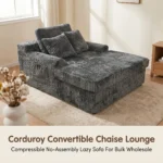 Modern Velvet Chaise Lounge Sofa Set Extendable Tufted Frameless Recliner With Pillows - Image 2