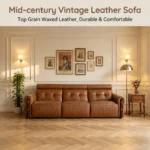 Mid- Modern Genuine Leather Upholstered Sofa Set Square 3-seater With Ash Wood Base - Image 2
