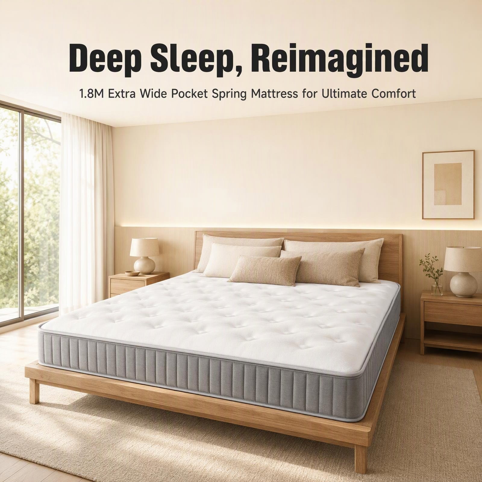 01_首屏主视觉_传递宽敞奢适睡眠体验 HEADTREE BLS-1 High Compression Coil Double Mattress, 1800×2000×200mm Large King Size Bed Mattress for Middle East Master Bedroom, Hotel & Holiday Apartment - Image 1