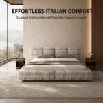 Z8035 Jannik Linen Upholstered Bed, Thick Cushioned Fabric Soft Bed for Large Master Bedroom