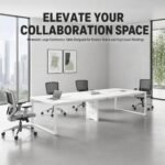 White Large Simple Conference Table, 2 Sizes 2.8m /3.2m, Office Meeting Desk for Boardroom & Training Room