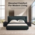 Z298 Upholstered Fabric Bed, Modern Double Soft Bed for Apartment & Rental House