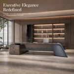 S55-B3020 3.0m Modern Luxury Executive Desk, Anna Grey Teak Veneer CEO Office Table with Side Return Cabinet, Matching Bookcase Optional