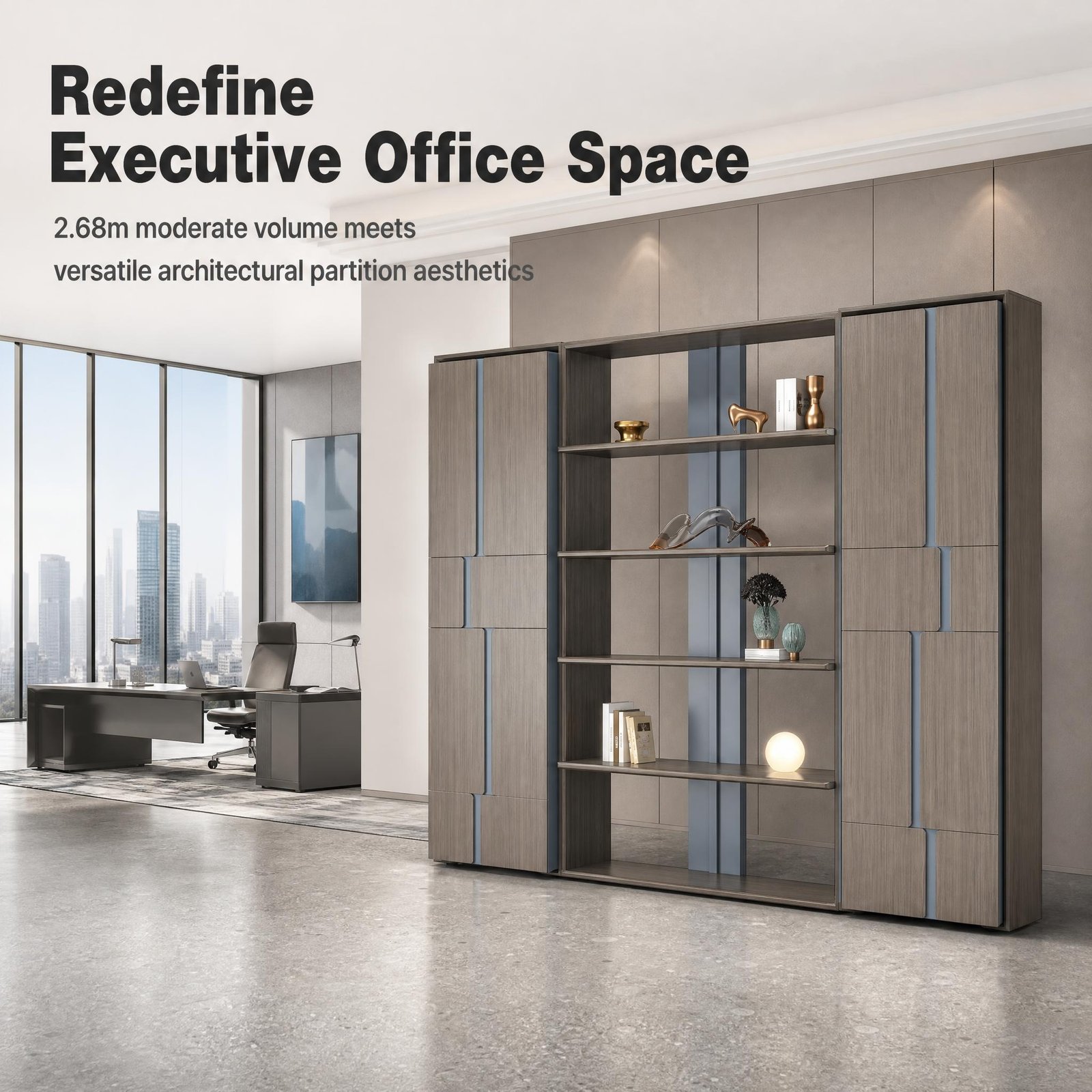 01_首屏主视觉_呈现S55文件柜高端商务气场 S55-W2720 2.68M Office Filing Cabinet, Storage Bookcase & Light Room Divider - Image 1