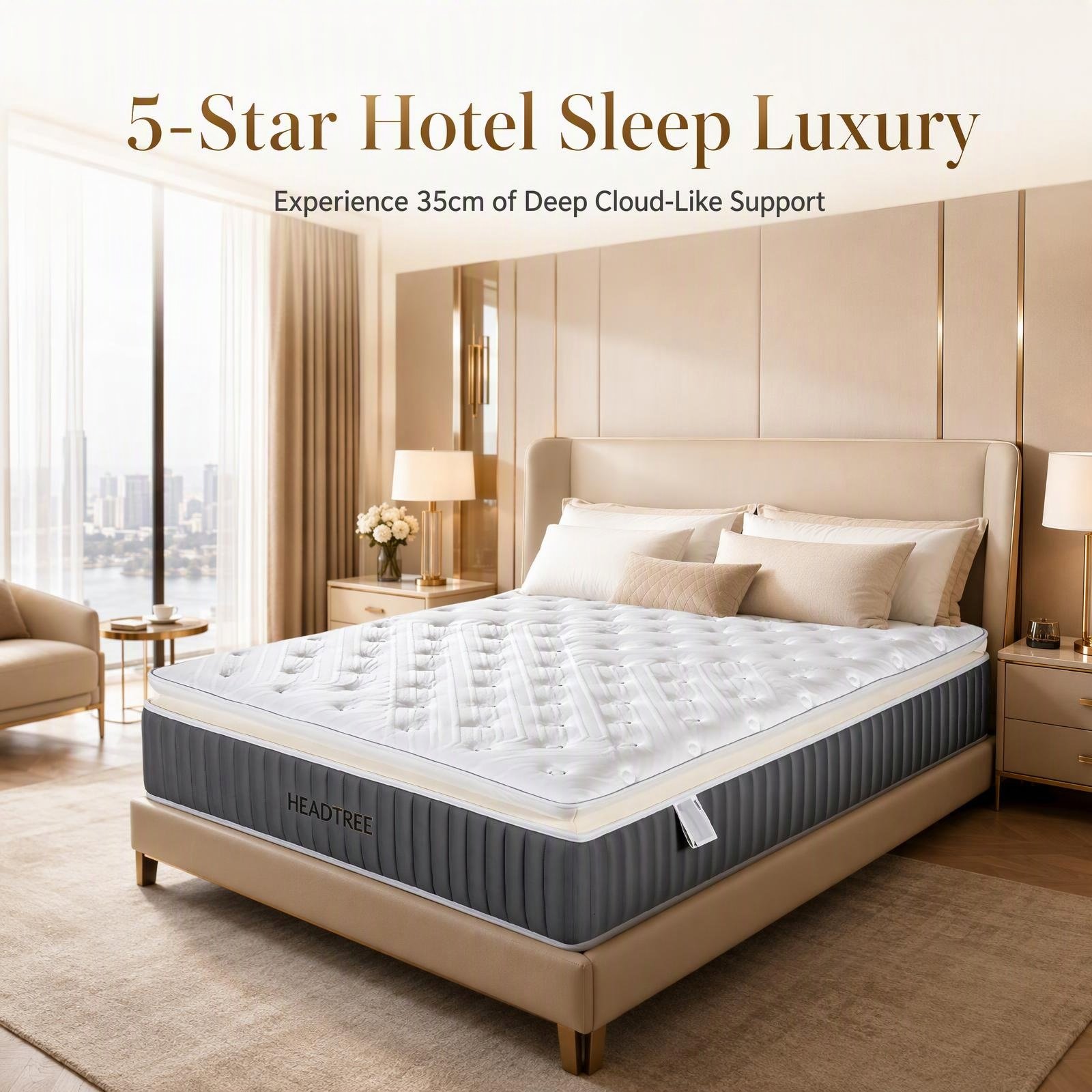 01_首屏主视觉_呈现五星级奢华睡眠体验 HEADTREE BLS-5 Luxury 35cm Thick Pocket Spring Mattress, 1500×2000 /1800×2000mm Available, 5-Star Hotel Plush Mattress - Image 1