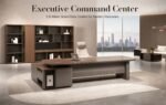 S01-B2820A 2.8m Modern Luxury Executive Desk, Walnut Veneer CEO Office Table with Side Return Cabinet
