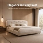 Z8051 Manta Linen Upholstered Bed, Ergonomic High Headboard Fabric Bed for Luxury Master Bedroom