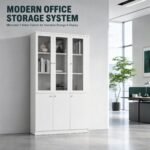 White 2M Height Office Filing Cabinet, Glass Display & Closed Storage Bookcase