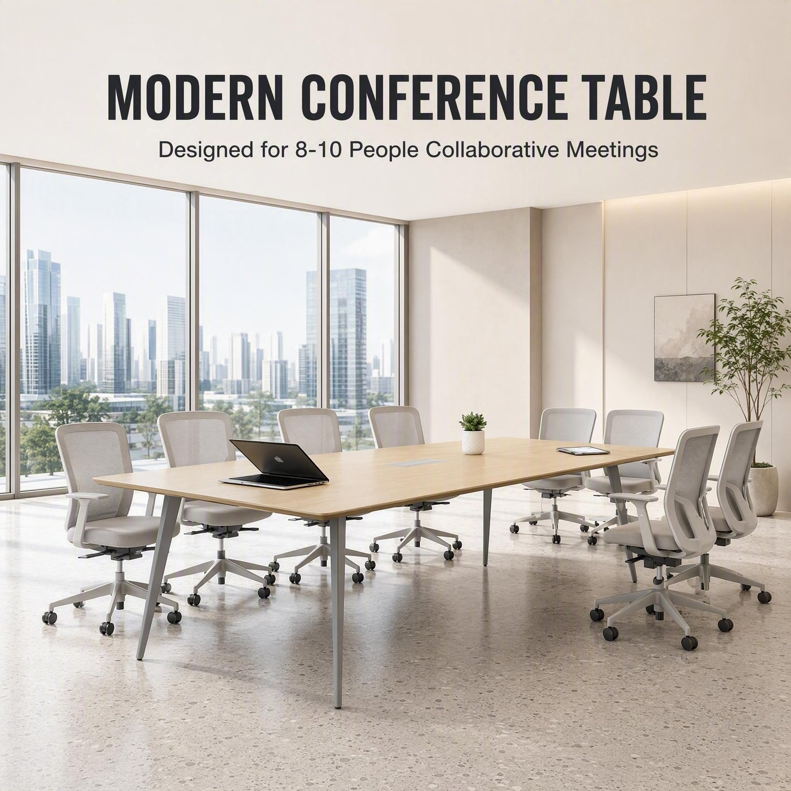 01_首屏主视觉_呈现现代商务会议空间 2.4m Simple Medium Conference Table, 8-10 Seats Meeting Desk for Office & Training Room - Image 1