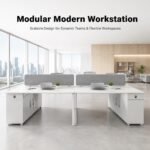 White 2-Person Back-to-Back Office Workstation & Matching White Modular Extension Staff Desk