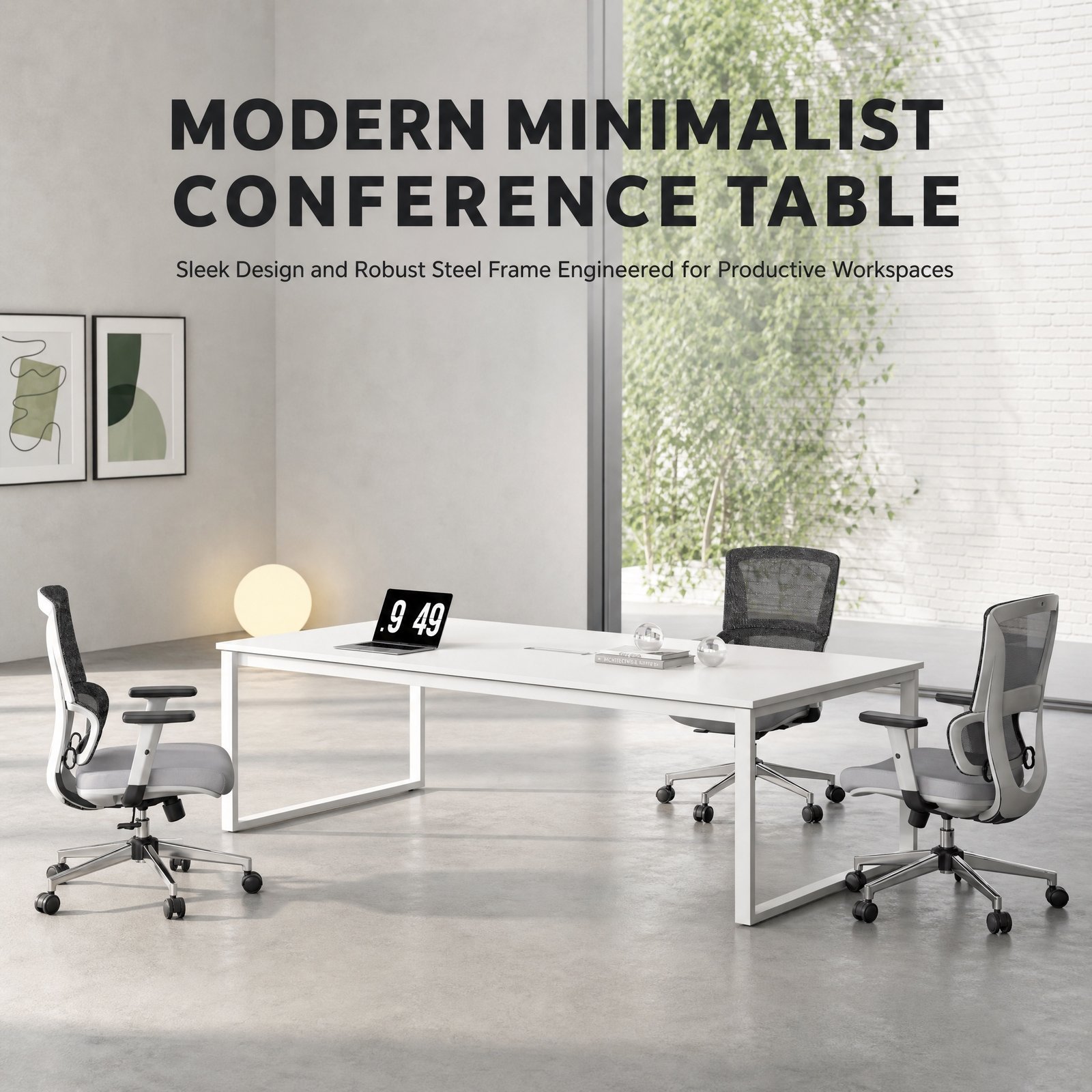 01_首屏主视觉_呈现现代开阔商务空间 White Simple Conference Table, 2 Sizes 1.8m / 2m, Small Meeting Desk for Interview & Discussion Room - Image 1