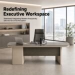S55-C2408 2.4m Modern Executive Desk, North American Yellow Oak Veneer Office Table with White Steel Frame