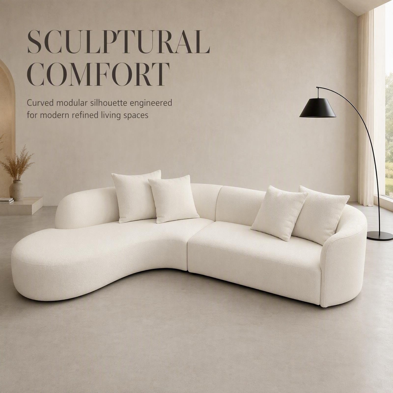 01_首屏主视觉_呈现空间艺术雕塑感 Model 939 Curved Fabric Modular Sofa, Artistic Sectional Sofa For Living Room & Hotel Lounge - Image 1