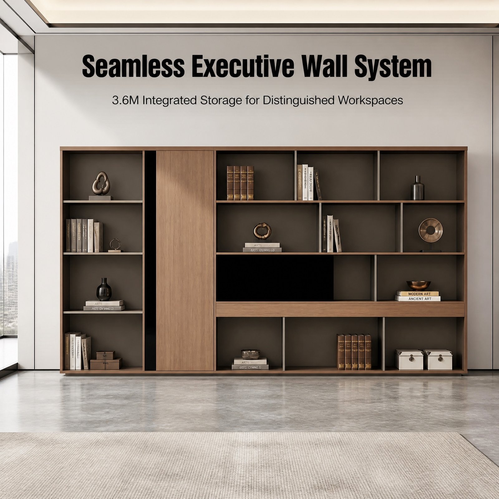 01_首屏主视觉_呈现高管办公整墙大气格局 S01-W3620A 3.6M Full Wall Office Filing Cabinet, Modular Bookcase & Room Divider - Image 1