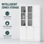 White 2M Height Office Filing Cabinet, Glass Display & Closed Storage Bookcase - Image 2
