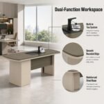 S55-C2408 2.4m Modern Executive Desk, North American Yellow Oak Veneer Office Table with White Steel Frame - Image 2