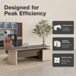 S55-B2420B 2.4m Modern Manager Desk, Anna Grey Teak & Khaki Grey Panel Executive Table with Side Cabinet - Image 2