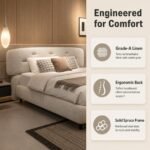 Z8051 Manta Linen Upholstered Bed, Ergonomic High Headboard Fabric Bed for Luxury Master Bedroom - Image 2