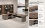 S01-B2820A 2.8m Modern Luxury Executive Desk, Walnut Veneer CEO Office Table with Side Return Cabinet - Image 2