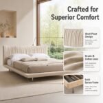 Z8032 Shellon Linen Upholstered Bed, Modern Vertical Pleated Fabric Soft Bed for Master Bedroom - Image 2